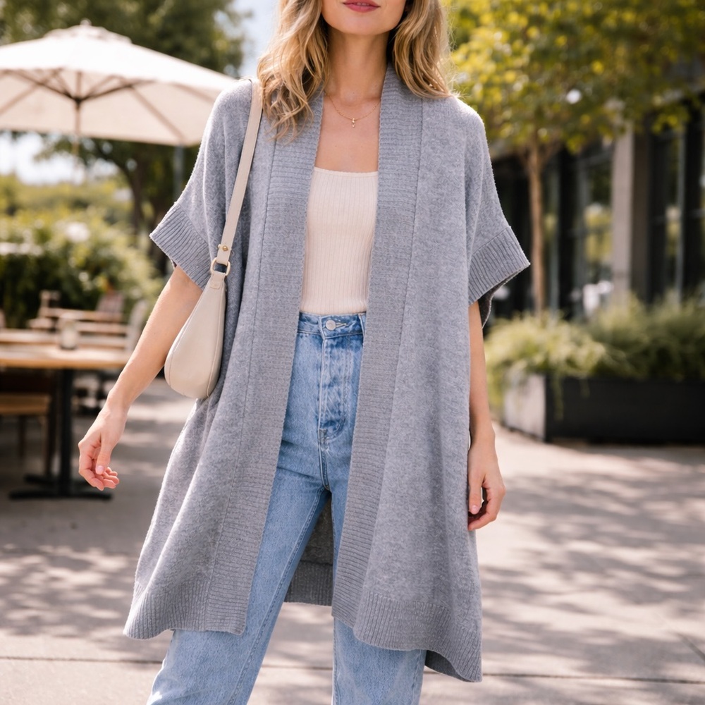 Lord & Taylor All Row Reese Sleeveless Open Cardigan Vest Heather Gray OS NWOT